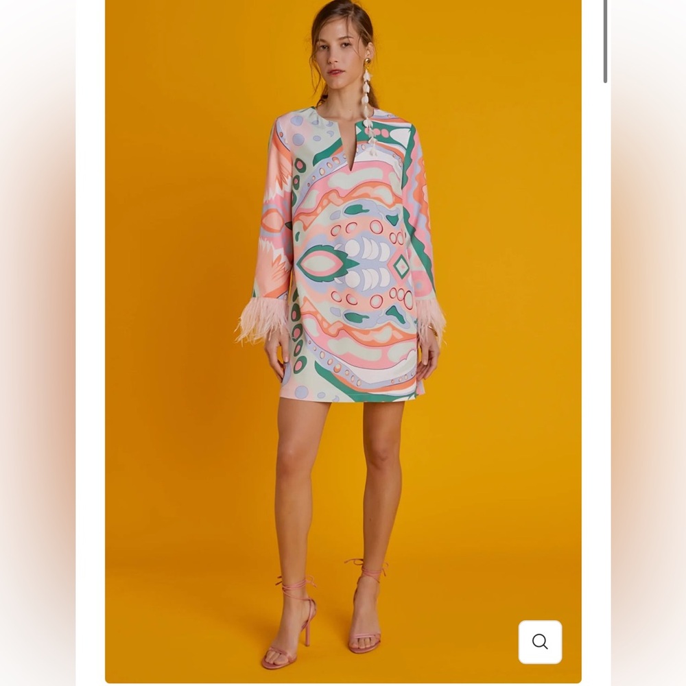 English Factory Feather Print Dress XS